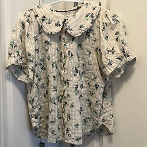 Pilcro Floral Cream Blouse with Peter Pan Collar